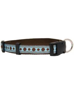 Deluxe Turquoise with Brown Polka Dots Ribbon Dog Collar