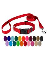Deluxe Nylon Dog Collar and Leash - Bright Red